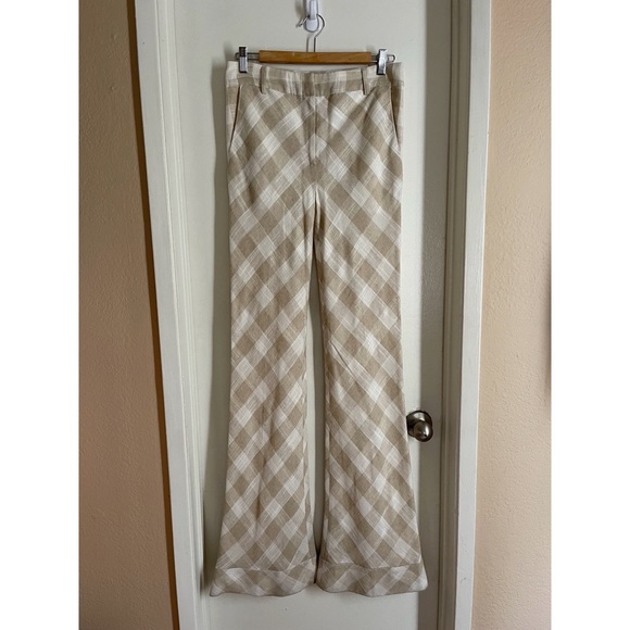 Beige and white plaid linen wide leg pants - Picture 1 of 3